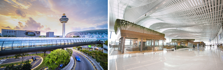 Singapore Changi Airport (left) and Incheon International Airports Terminal 2 (right) built by Hyundai E&C
