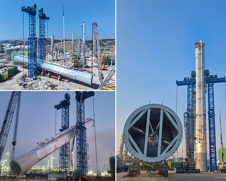 샤힌 에틸렌시설 건설공사 현장 프로필렌 분리타워 설치