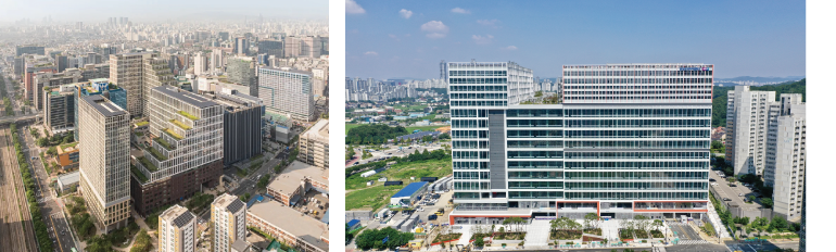 현대지식산업센터 가산 퍼블릭 현장(왼쪽), 현대프리미어 캠퍼스 세마역(오른쪽) 현대지식산업센터 가산 퍼블릭 현장(왼쪽), 현대프리미어 캠퍼스 세마역(오른쪽)