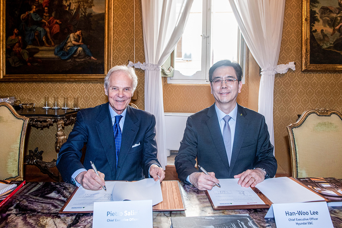 Hyundai E&C signing the ‘Strategic Memorandum of Understanding for Cooperation in Large-Scale Infrastructure and Energy Projects, including Pumped Storage Hydroelectricity’ with Webuild.